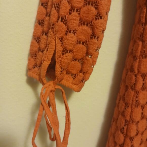 Vintage Solitaire Women's Dress S Coin Crochet Coral Pink Artsy Boho Retro - Picture 6 of 11